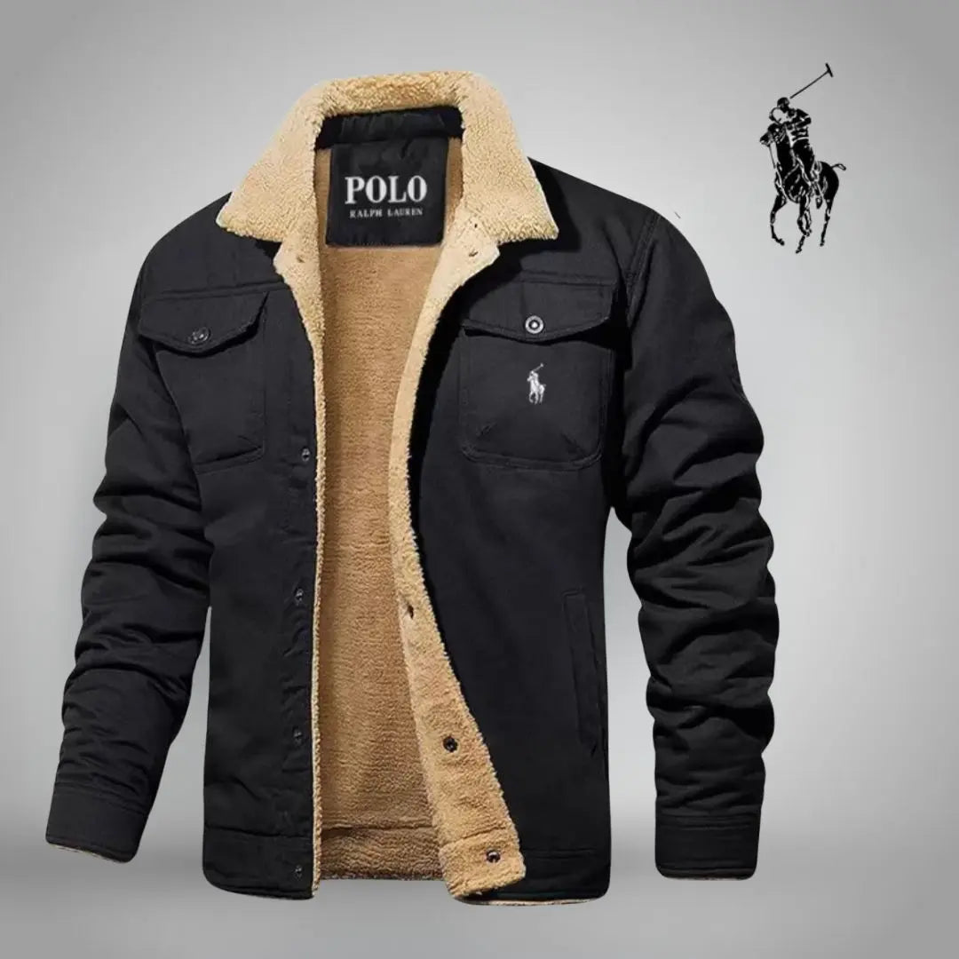 Giacca trucker nera con collo sherpa