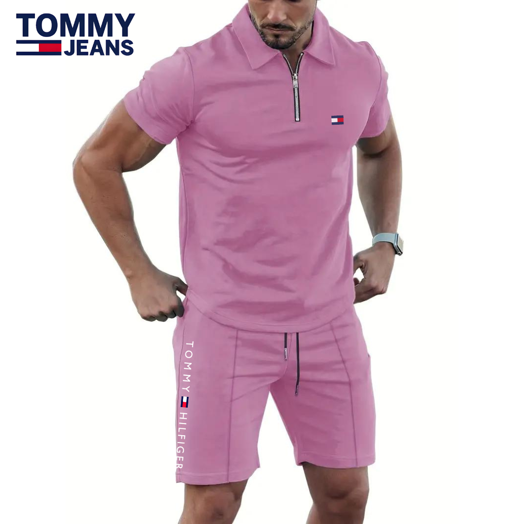 Completo polo con zip e shorts da uomo
