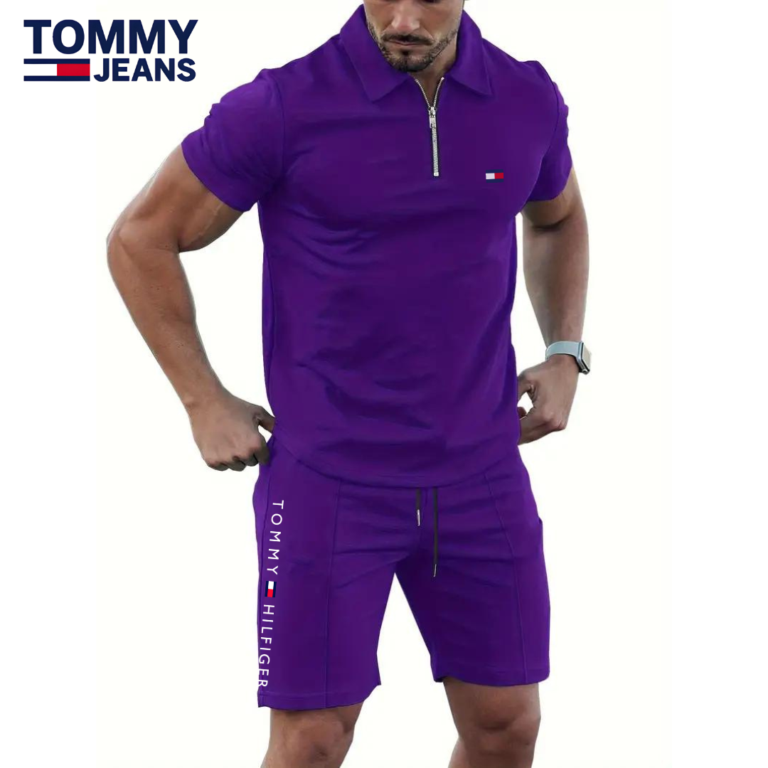 Completo polo con zip e shorts da uomo