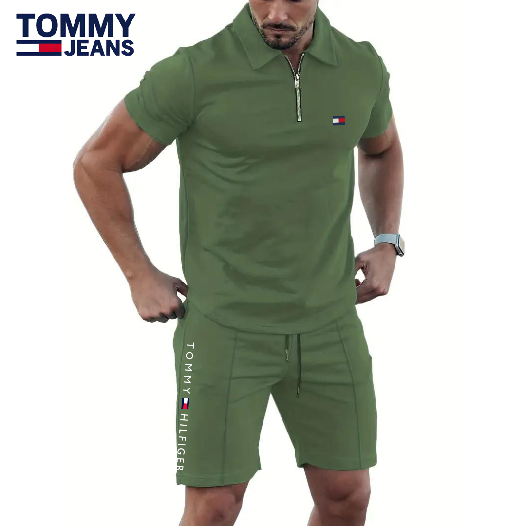 Completo polo con zip e shorts da uomo