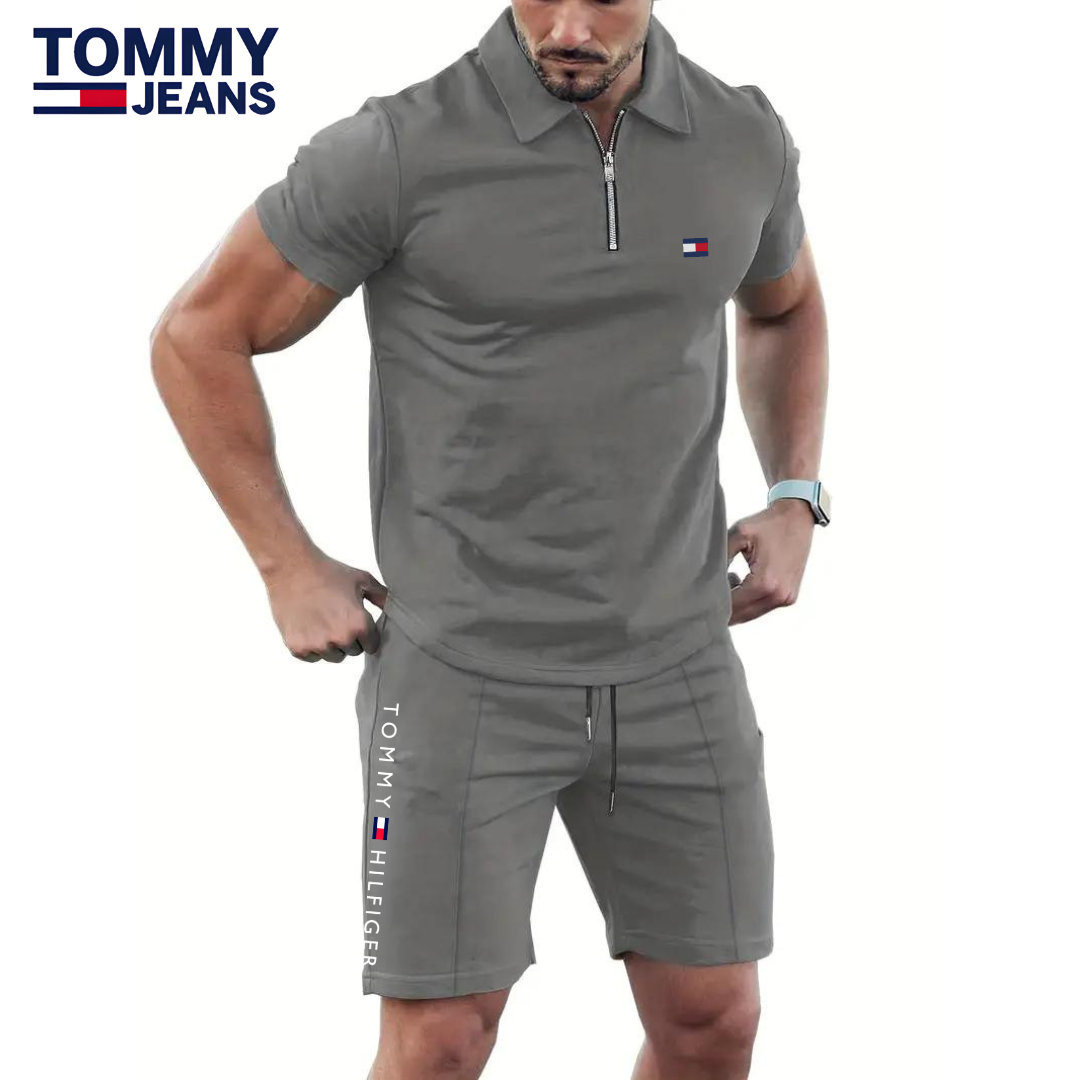 Completo polo con zip e shorts da uomo