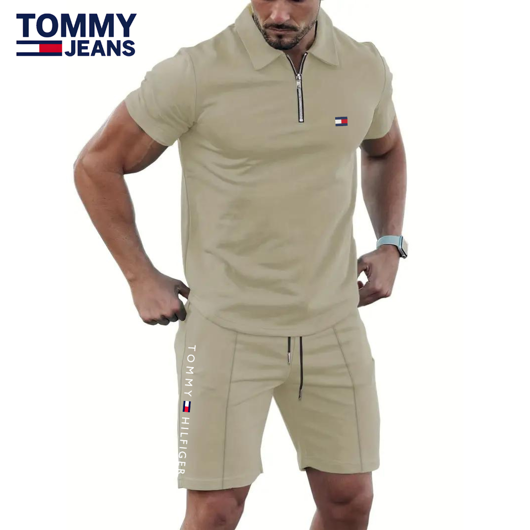 Completo polo con zip e shorts da uomo