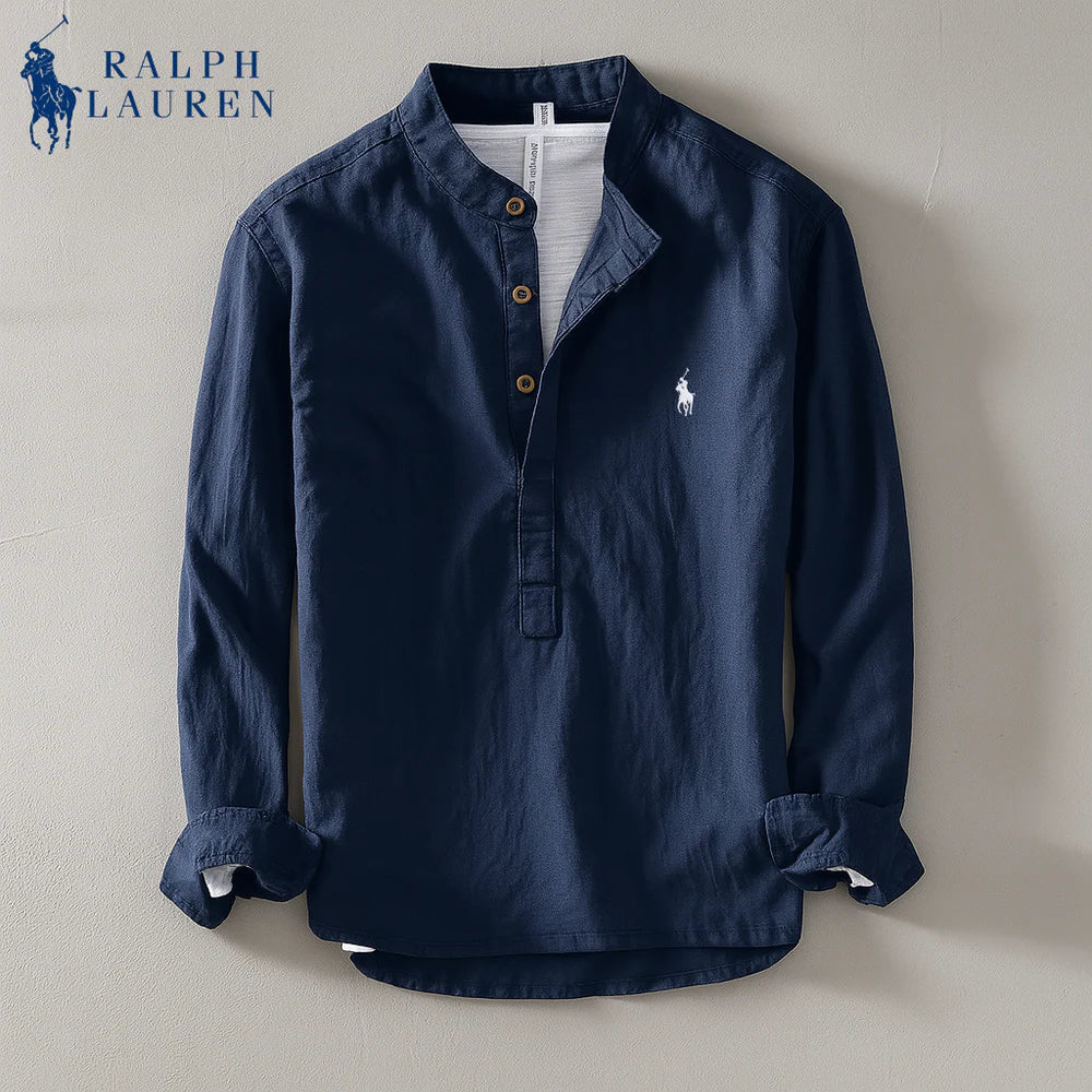 Camicia in lino con collo alla coreana