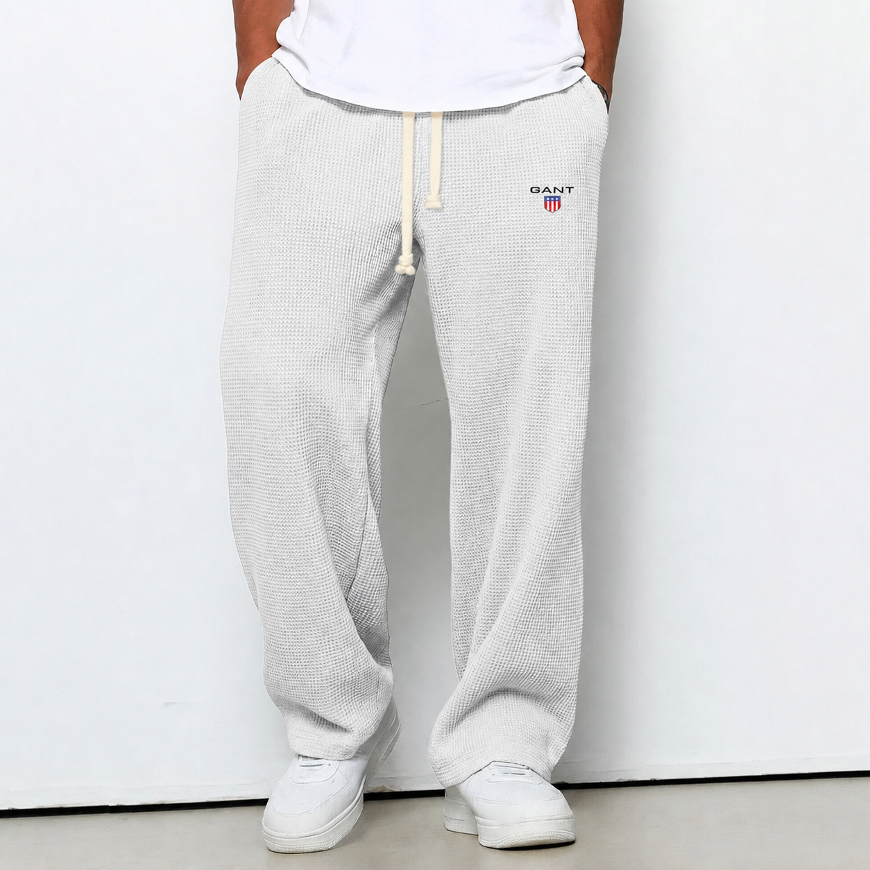 Pantaloni Waffle Knit Relaxed - Bianco