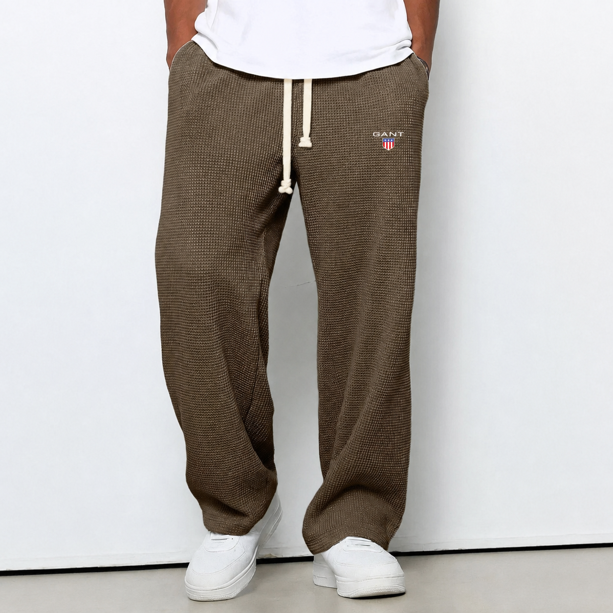 Pantaloni Waffle Knit Relaxed - Marrone