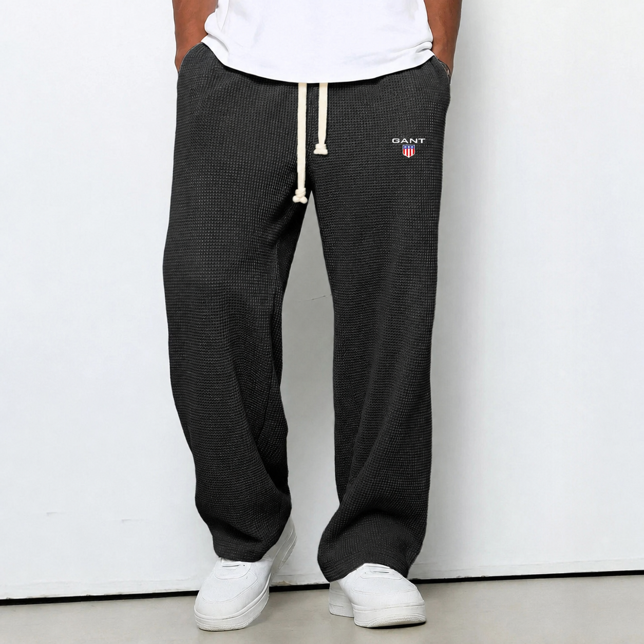 Pantaloni Waffle Knit Relaxed - Nero