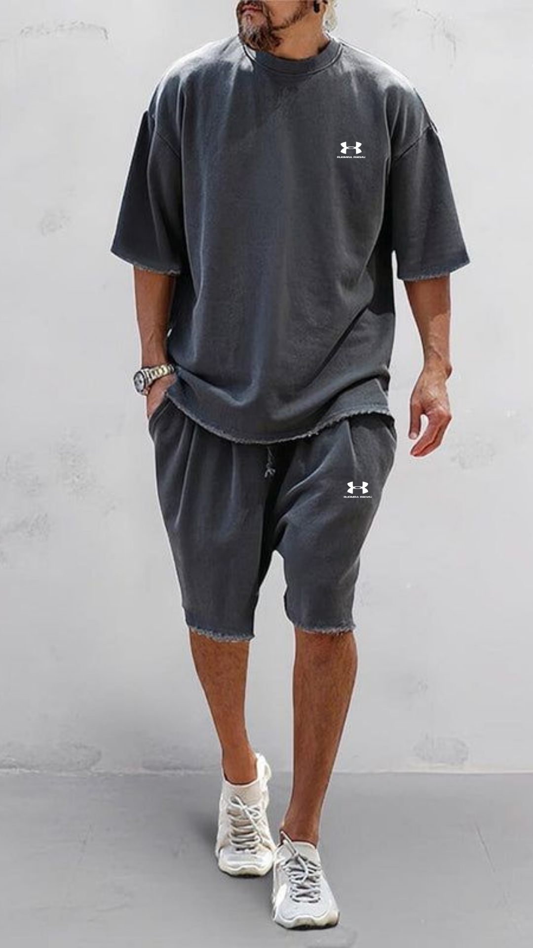 Completo Estivo T-Shirt e Pantaloncini Comfort - Grigio Scuro