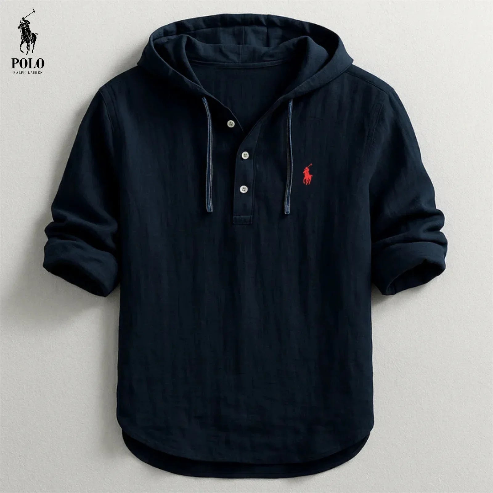Camicia in lino con cappuccio e mezza abbottonatura