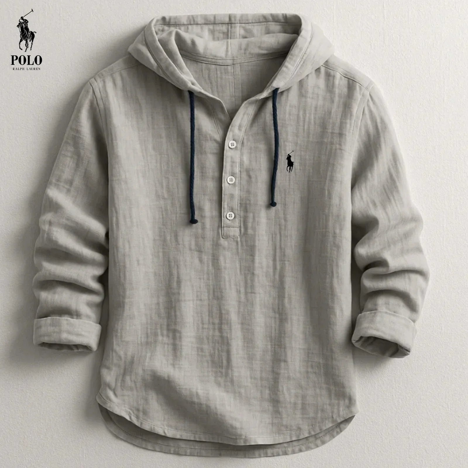 Camicia in lino con cappuccio e mezza abbottonatura