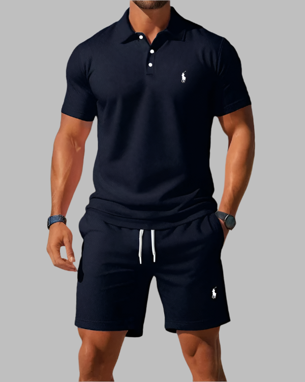 Completo polo e pantaloncini azzurro da uomo