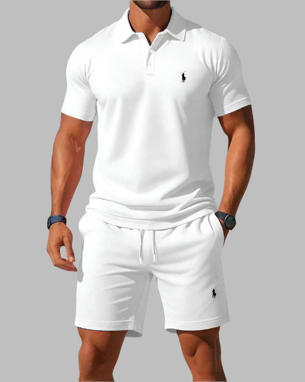 Completo polo e pantaloncini azzurro da uomo
