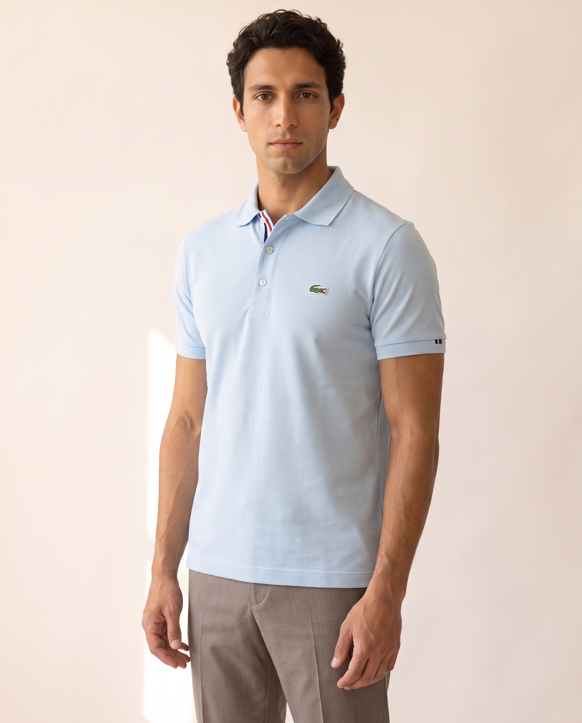 Modello indossa Polo Pique Collo Classico – foto studio Bellevaria