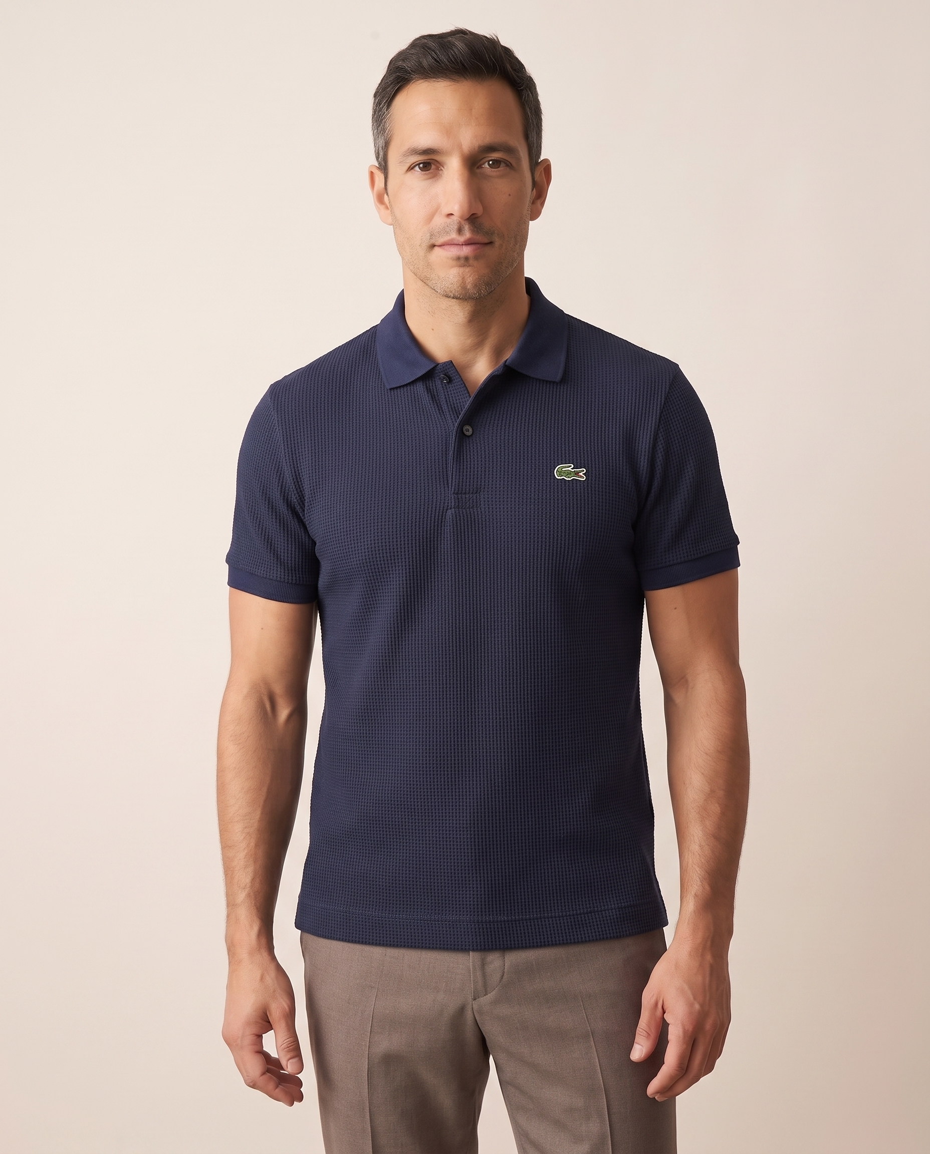 Modello indossa Polo Piqué Testurizzata – foto studio Bellevaria