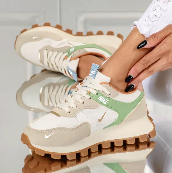 Sneaker donna beige, bianca e verde