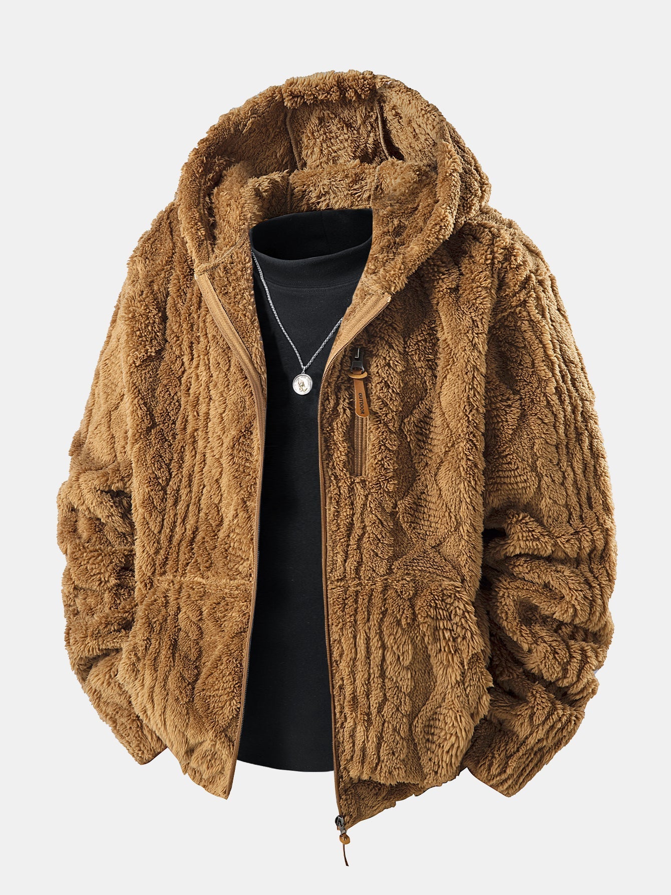 Felpa con Cappuccio in Teddy Jacquard Geometrico