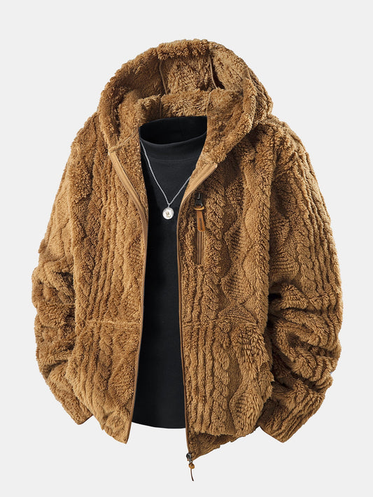 Felpa con Cappuccio in Teddy Jacquard Geometrico