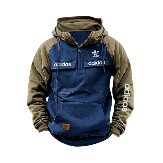 ADIDAS™ - Felpa con cappuccio a quarti verde blu tattica