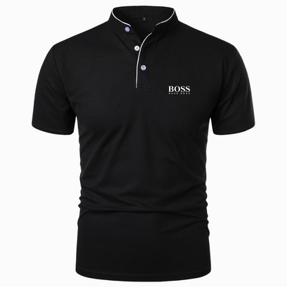Polo Premium con Collo alla Coreana Nero