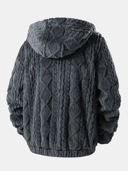 Felpa con Cappuccio in Teddy Jacquard Geometrico