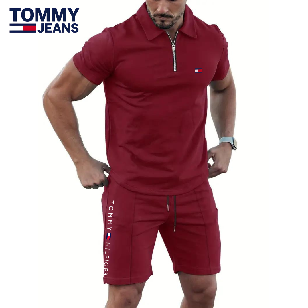 Completo polo con zip e shorts da uomo