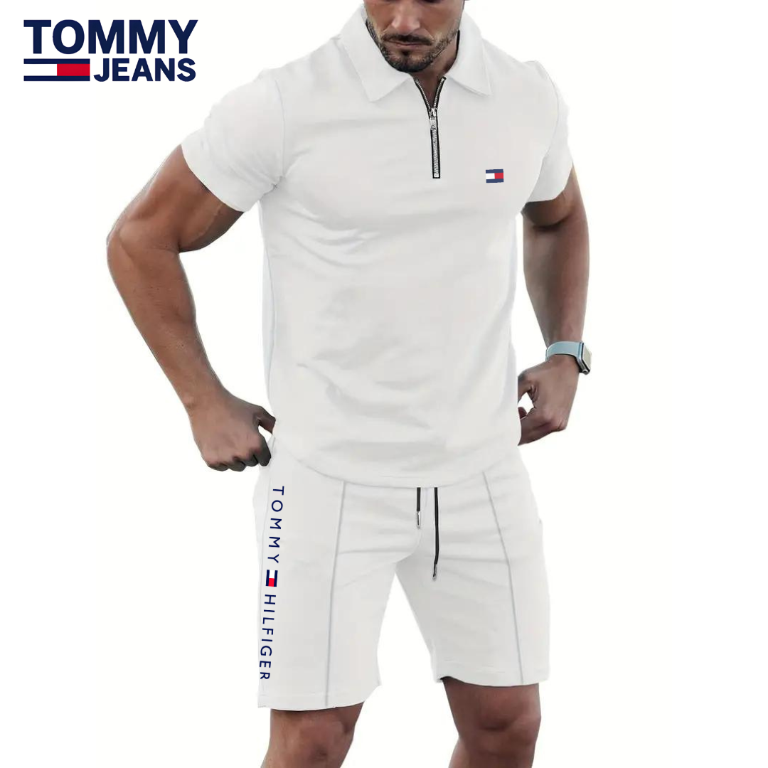 Completo polo con zip e shorts da uomo