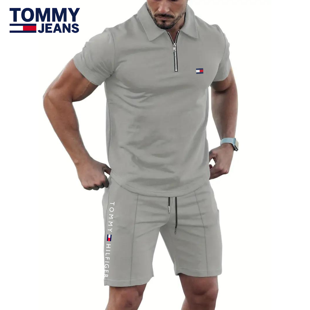 Completo polo con zip e shorts da uomo