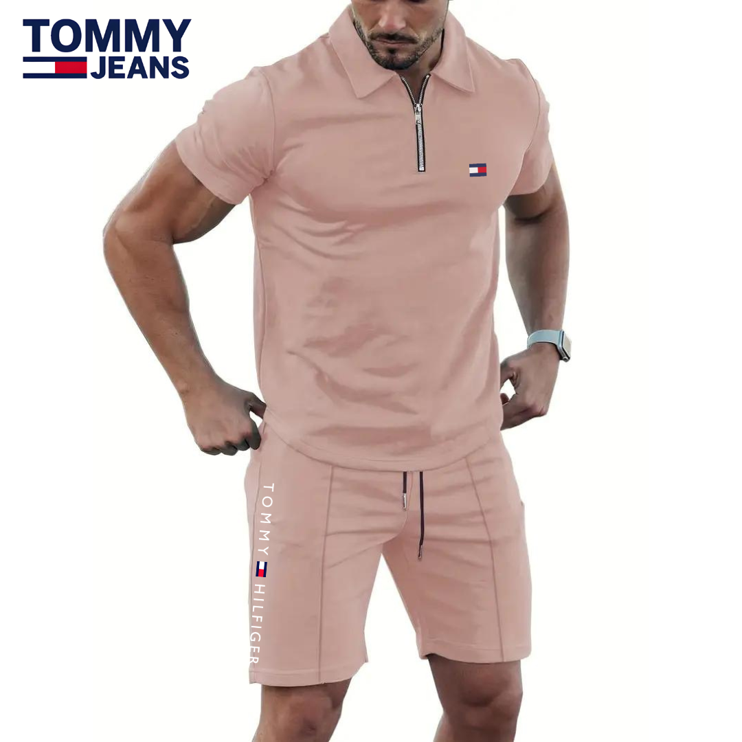 Completo polo con zip e shorts da uomo