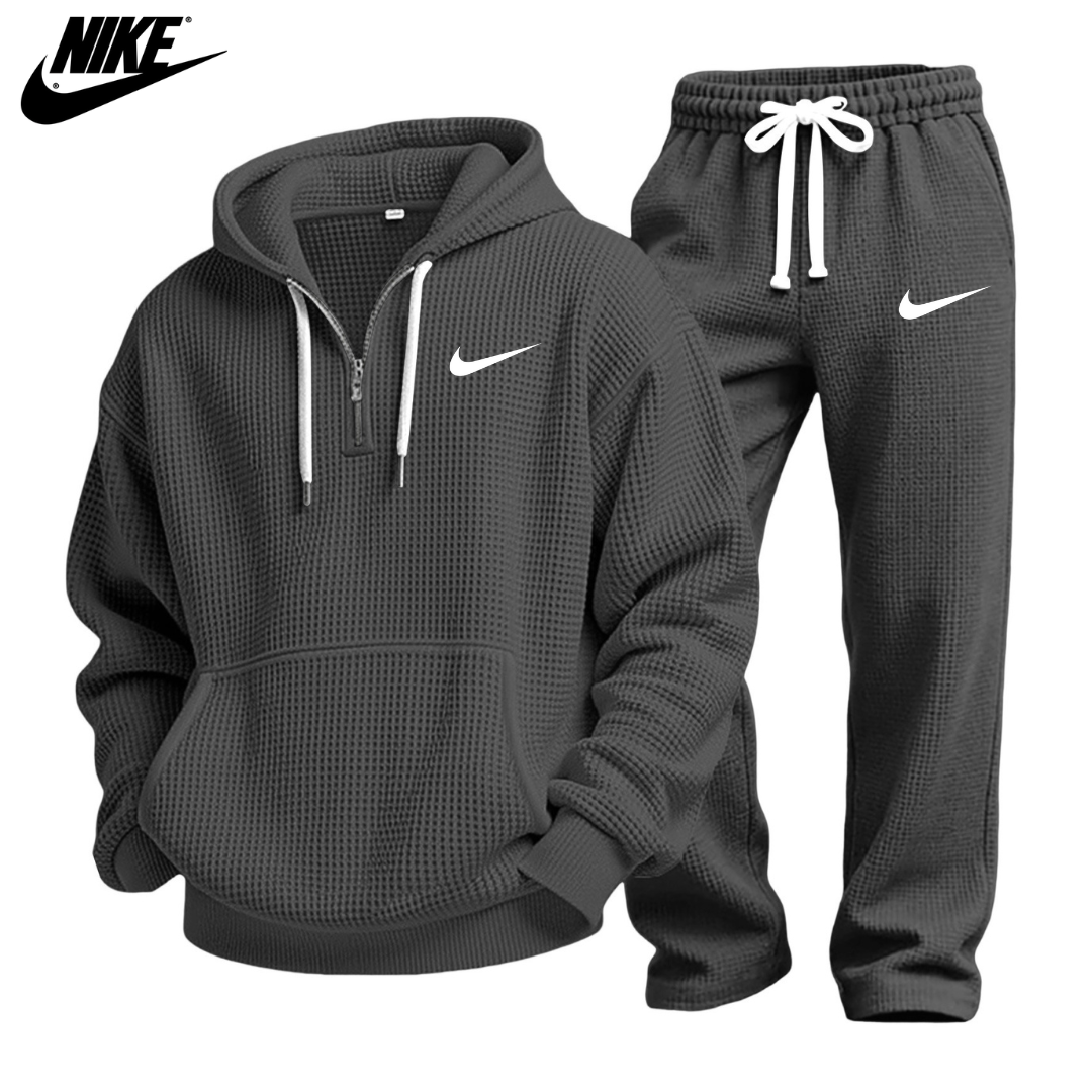 Set Felpa con Cappuccio e Pantaloni Jogger a Maglia Waffle