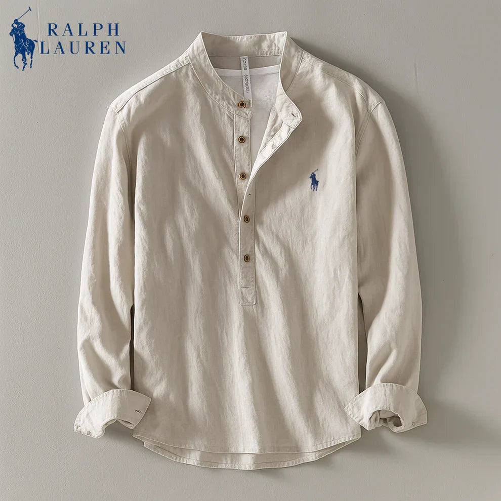 Camicia in lino con collo alla coreana