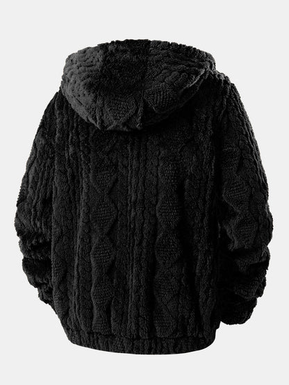 Felpa con Cappuccio in Teddy Jacquard Geometrico