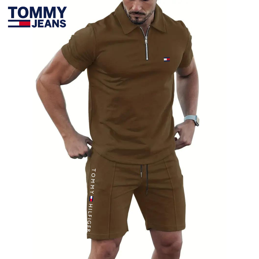 Completo polo con zip e shorts da uomo
