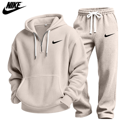 Set Felpa con Cappuccio e Pantaloni Jogger a Maglia Waffle