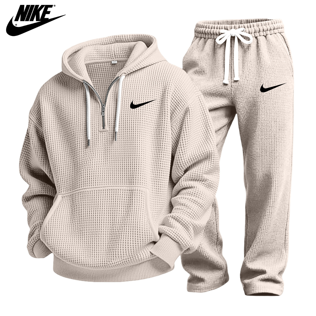 Set Felpa con Cappuccio e Pantaloni Jogger a Maglia Waffle