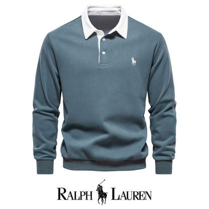 RL – Maglione a maniche lunghe con collo polo da uomo per l'autunno