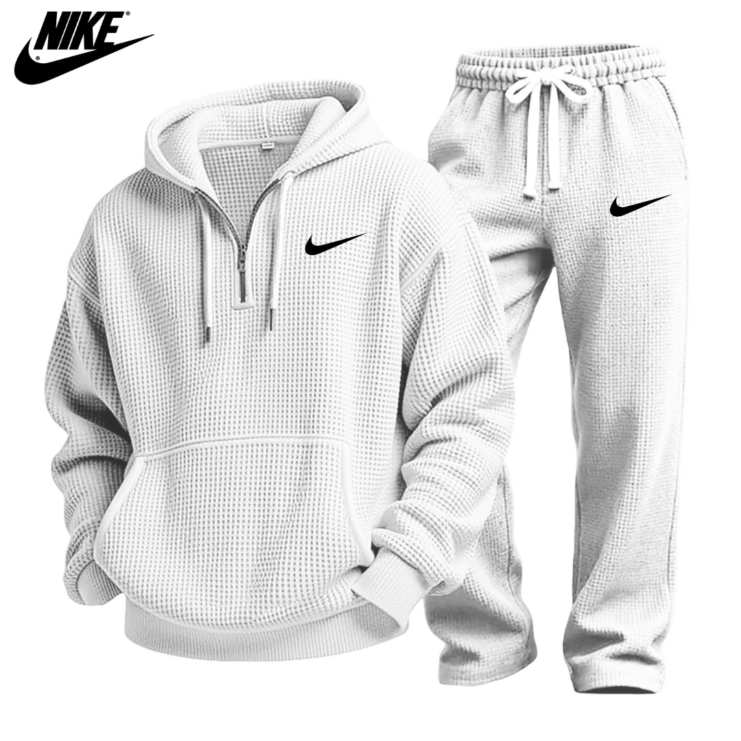 Set Felpa con Cappuccio e Pantaloni Jogger a Maglia Waffle