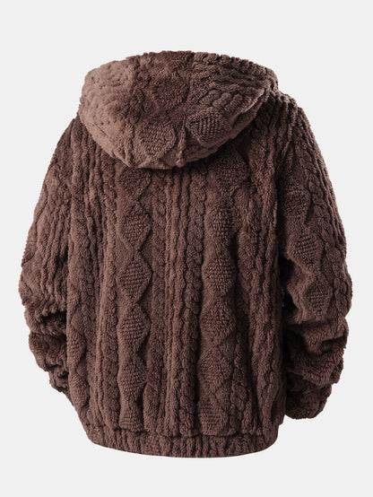 Felpa con Cappuccio in Teddy Jacquard Geometrico