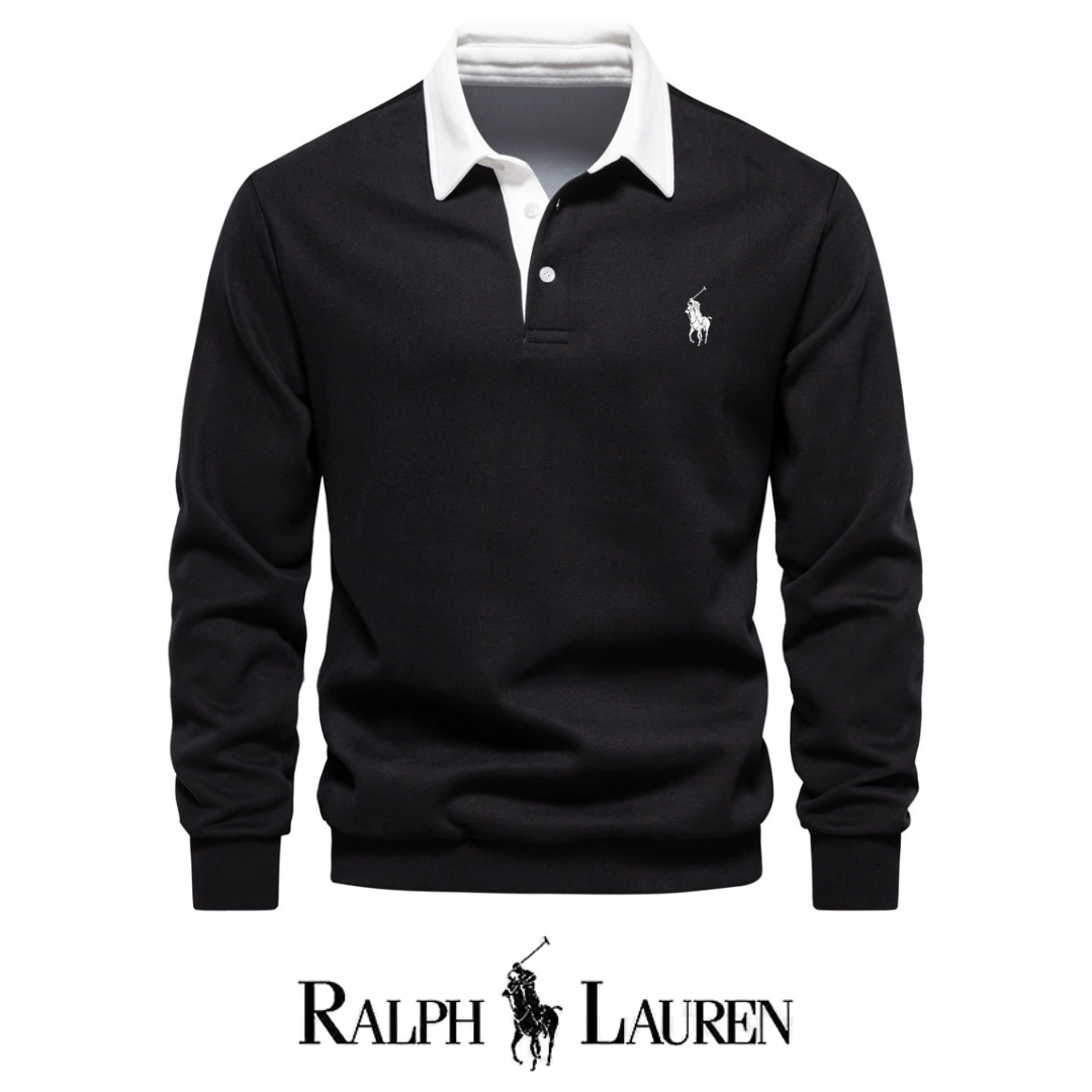 RL – Maglione a maniche lunghe con collo polo da uomo per l'autunno