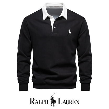 RL – Maglione a maniche lunghe con collo polo da uomo per l'autunno