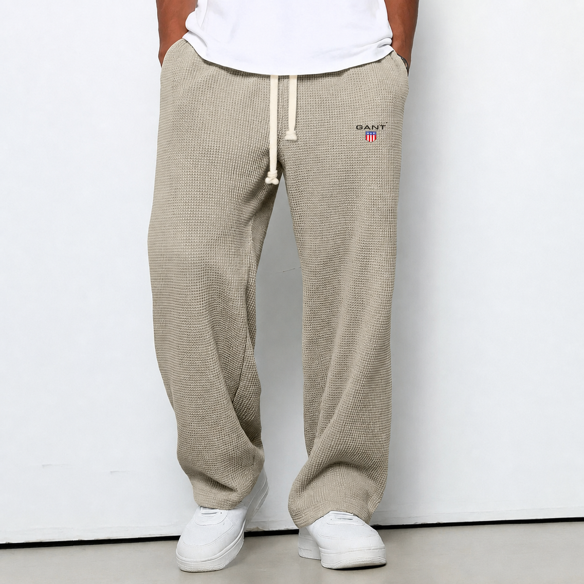 Pantaloni Waffle Knit Relaxed - Beige