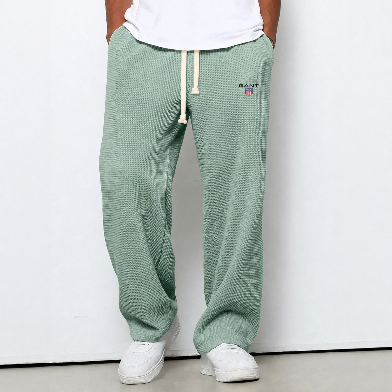 Pantaloni Waffle Knit Relaxed - Verde Chiaro