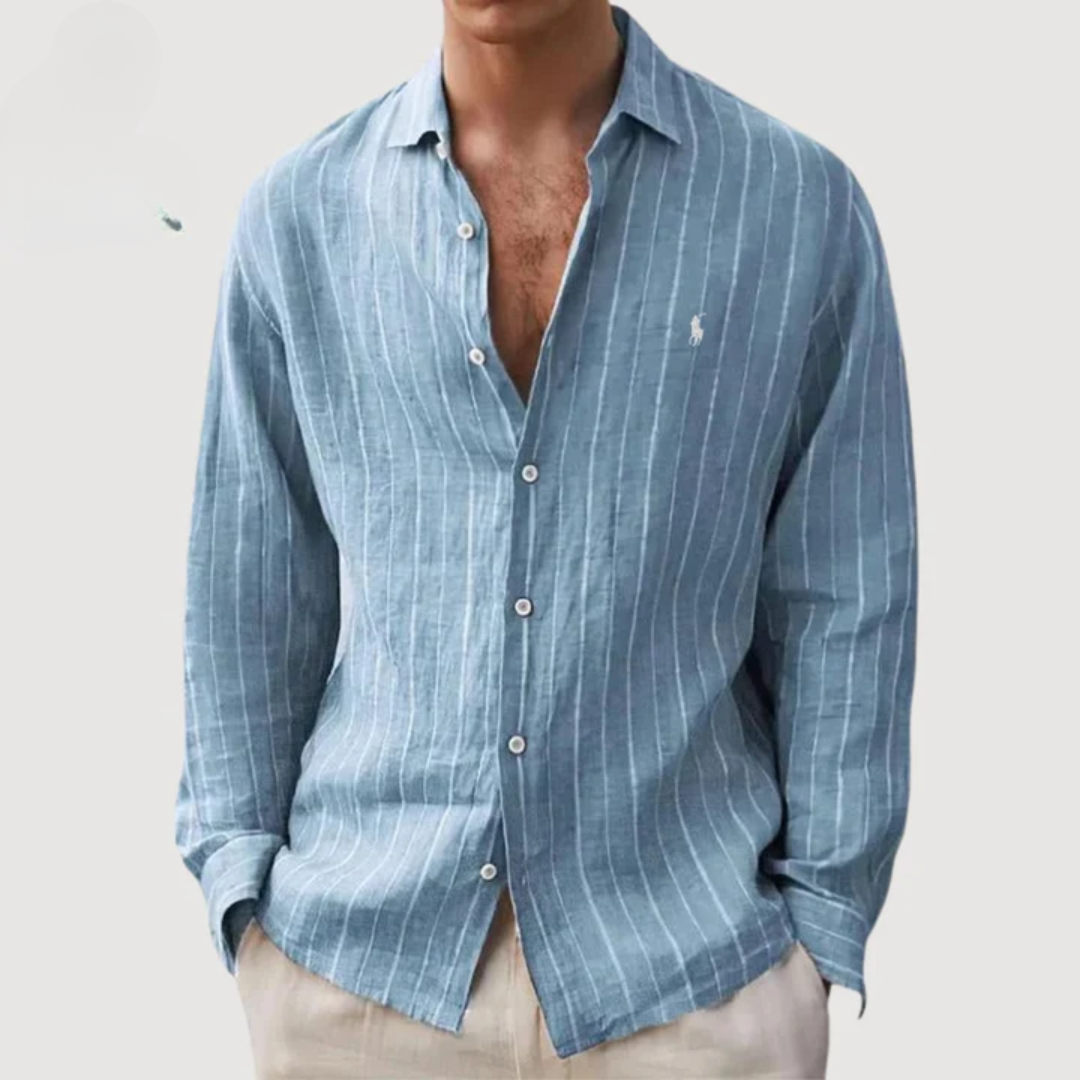 Camicia a Righe Manica Lunga - Blu