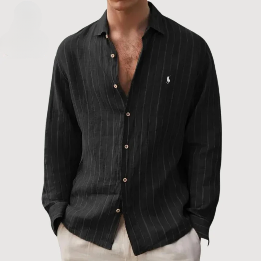 Camicia a Righe Manica Lunga - Nero