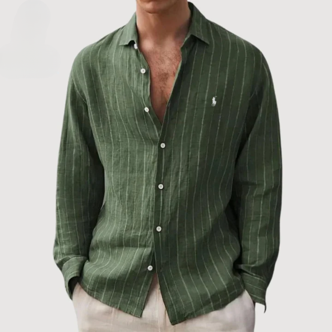 Camicia a Righe Manica Lunga - Verde