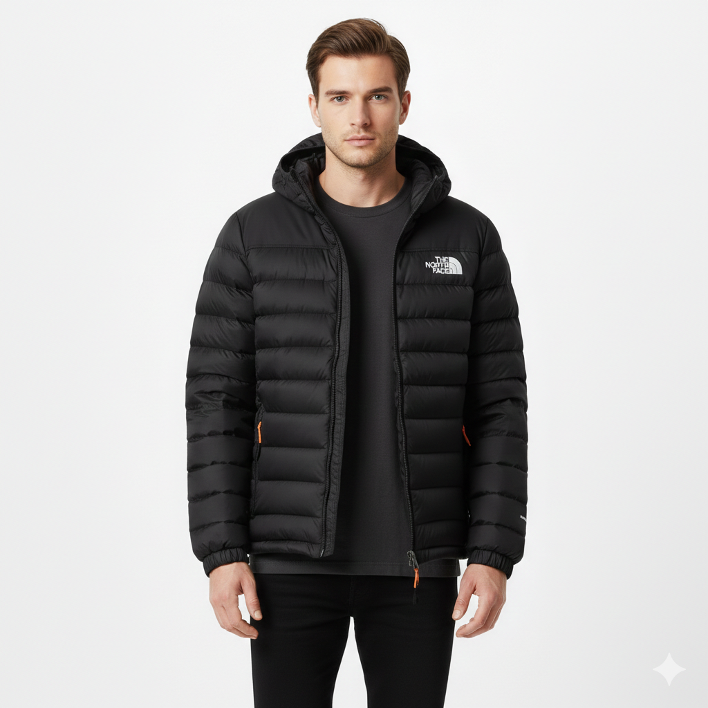 Giacca Puffer con Cappuccio in Piuma Stretch da Uomo – Vestibilità Slim