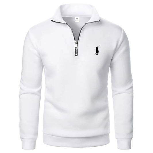 RL - Felpa casual da uomo con colletto alto e zip a metà