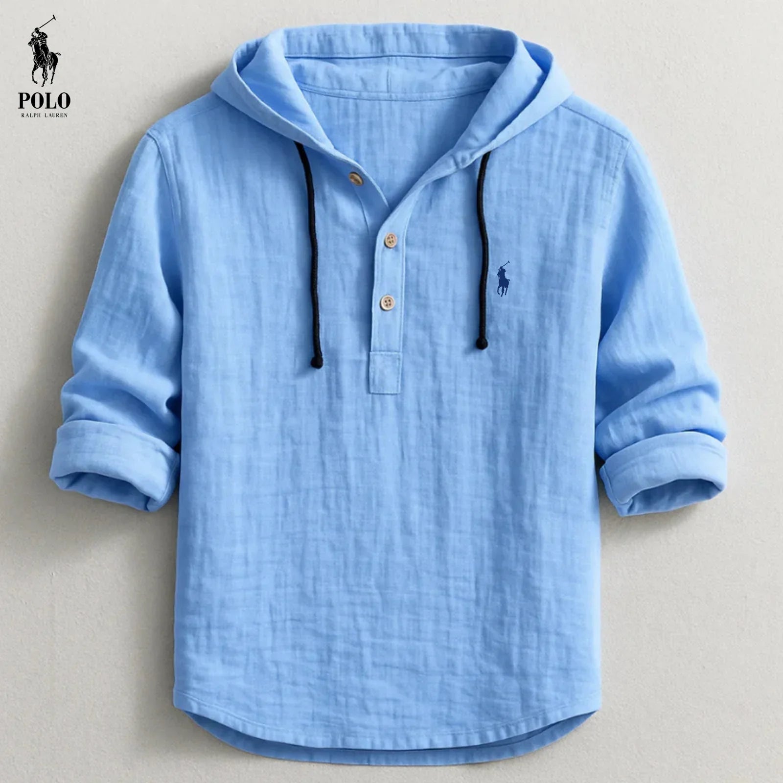 Camicia in lino con cappuccio e mezza abbottonatura