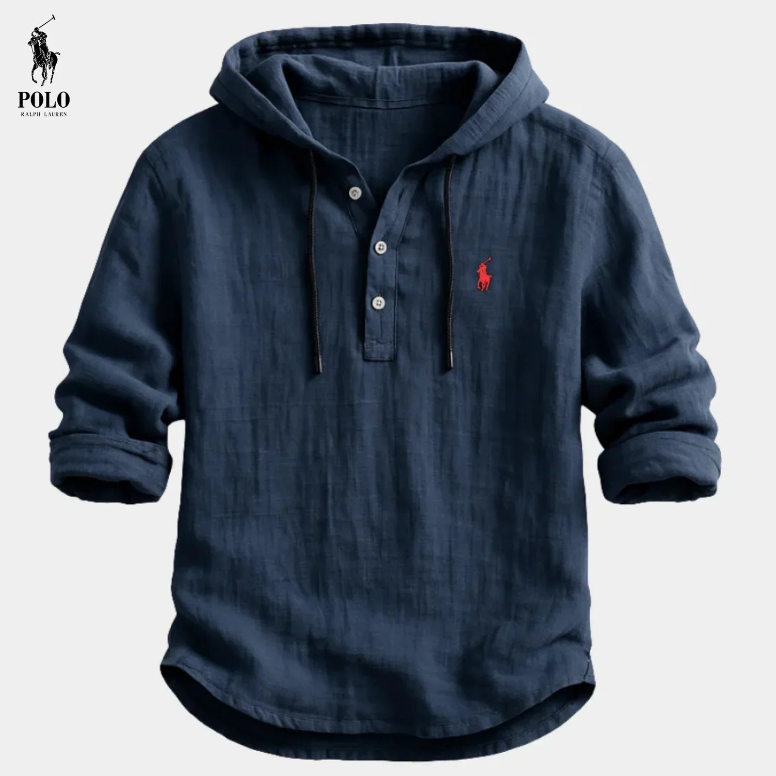 Camicia in lino con cappuccio e mezza abbottonatura