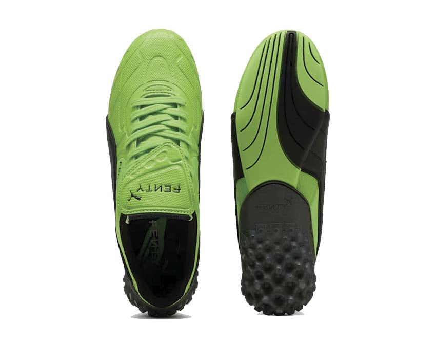 Scarpa sportiva in pelle verde con design moderno e dettagli esclusivi.