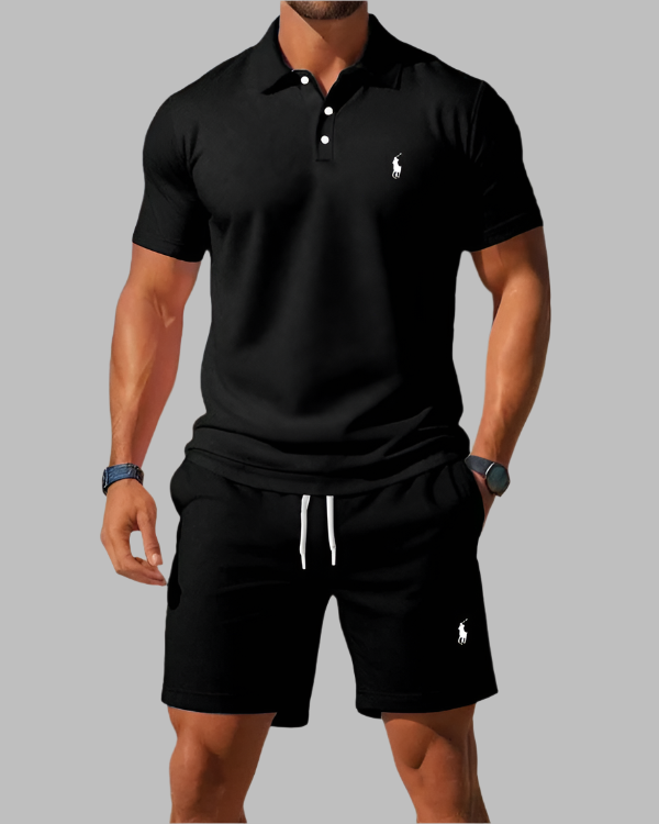 Completo polo e pantaloncini azzurro da uomo
