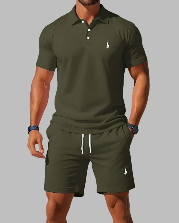 Completo polo e pantaloncini azzurro da uomo